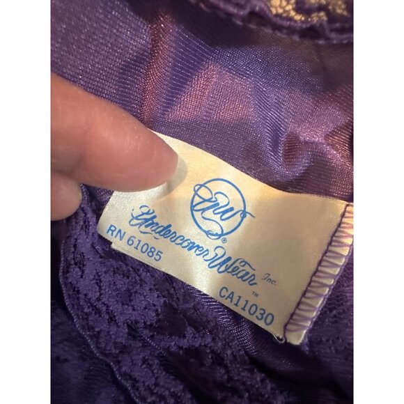 Vintage Purple Lace & Satin Womens Jumpsuit Medium Shadowline Wear Delicate Slee - Picture 3 of 11